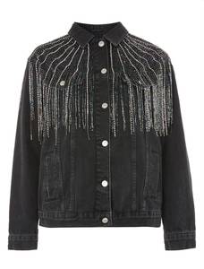 Wholesale Custom Women’s <b>Rhinestone</b> Fringe Denim <b>Jacket</b> Premium Crystal Tassel Jean <b>Jacket</b> OEM ODM Manufacturer Supplier - Product Image 6