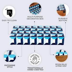 Rectangular <b>Storage</b> <b>Box</b> Blue White Geometric Pattern <b>Cardboard</b> Jewelry Organizer 0-1L - Product Image 4