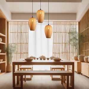 Lámparas Colgantes de Bambú Hechas a Mano con Tejido de Bambú Natural que Proporcionan Iluminación Cálida y un Toque Orgánico al Interior - Product Image 4