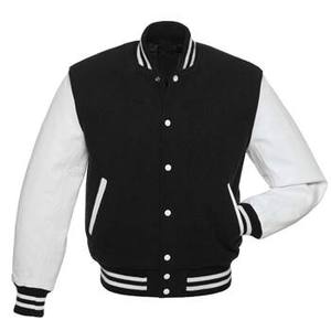 <b>Mens</b> Varsity <b>Jacket</b> Black and <b>White</b> Letterman Bomber <b>Jacket</b> Wool Body Leather Sleeves Custom College Baseball <b>Jacket</b> - Product Image 1