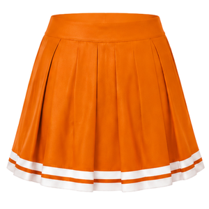 Jupe plissée orange de cheerleading avec bordure à rayures blanches, uniforme de performance athlétique pour femmes et filles, tenue d'équipe - Product Image 2