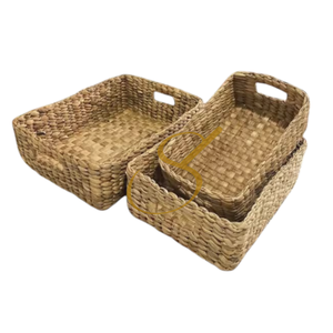 Woven Water Hyacinth Basket Set: Rectangle Storage Baskets with Handles (3 pcs) - Product Image 1
