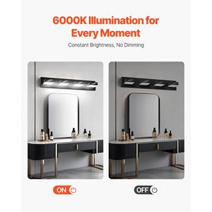 Moderna Lampada da Bagno a 4 Luci LED, 25,59 Pollici, Finitura Nera, Illuminazione da Parete per Bagno con Specchio Cromato IP44 Impermeabile - Product Image 6