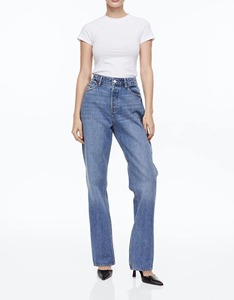 Pantalon décontracté taille haute classique à poches, coupe large, en jean respirant pour femme, style cargo, OEM - Product Image 1