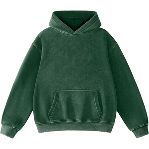 Sudadera con Capucha Verde Bosque con Lavado Ácido para Hombre, Algodón Grueso, Estilo Urbano, Oversize, Vintage, Ropa de Invierno - Product Image 1