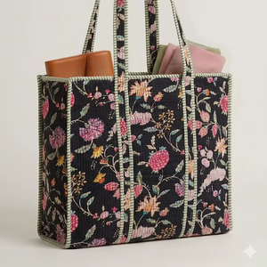 Wholesale Quilted Cotton Tote <b>Bag</b> Hand Block Print Floral Shoulder Shopping <b>Bag</b> Eco Friendly Handmade Cotton Tote. - Product Image 1