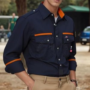 เสื้อเชิ้ตแขนยาวสำหรับงานเชื่อม ทนไฟได้มาตรฐาน ANSI Class 2 สำหรับผู้ชาย ผลิตจากผ้าฝ้าย ขายส่ง ปรับแต่งได้ เหมาะสำหรับงานอุตสาหกรรม - Product Image 4