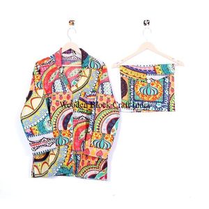 Ensemble de pyjama 100% coton fait main pour femmes avec fermeture à boutons, col rabattu, poches, sac assorti, vêtements de nuit confortables - Product Image 2