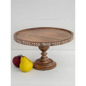 Support à gâteau artisanal en bois d'acacia et marbre blanc - Présentoir à dessert rustique sur piédestal pour mariages, fêtes et décoration intérieure - Product Image 5