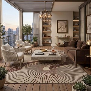 Hand Tufted Modern Abstract Spiral Wool Area Rug Beige Brown Designer Carpet Luxury Living Room Bedroom Home Decor - Product Image 4