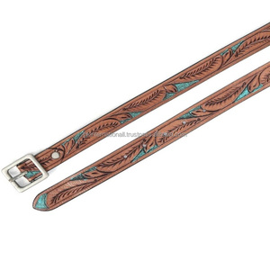 Custom Made Wide Western Leather <b>Tooling</b> <b>Belt</b> for Men Floral Embossed <b>Tooled</b> Leather Casual Style with Alloy Snap Button - Product Image 1