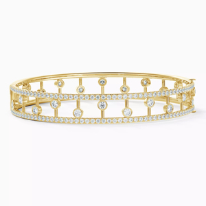 Luxury Women's 18K <b>Solid</b> <b>Gold</b> Diamond <b>Bangle</b> Bracelet Round Brilliant Cut Geometric Channel Setting Wedding Jewelry - Product Image 1