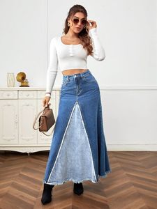 Falda vaquera midi de cintura alta con corte en A para mujer, color liso, lavado oscuro, estilo casual vintage con botones frontales - Product Image 4