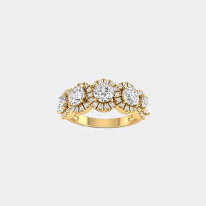 แหวนวงแหวนห้าเม็ดทรงกลมแบบฝังเพชร 2.30 กะรัต พร้อมดีไซน์วงแหวนแบบพาเว่และฮาโล - Product Image 1