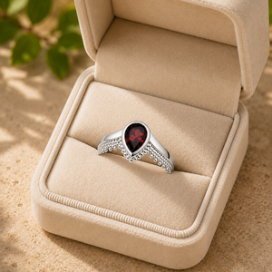 <b>Garnet</b> 925 Sterling <b>Silver</b> Women's Engagement <b>Ring</b>-Pear-Cut Bezel Stone with Beaded Detailing Trendy Design - Product Image 6