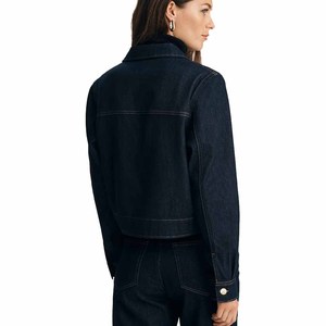 Women Denim Trucker Jacket Full Sleeve Turn-down Collar Solid <b>Black</b> <b>Button</b> Closure Autumn Wear - Product Image 4
