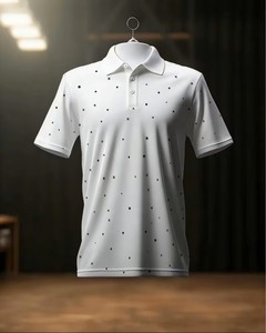 Chemise pour homme en polyester/coton respirant à imprimé numérique à pois blancs, vêtement décontracté pour le bureau et les occasions de dîner - Product Image 3