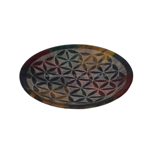 Porte-bâton d'encens en stéatite le plus vendu brûleur d'encens rond avec sculpture florale pour la relaxation de la méditation de yoga - Product Image 3