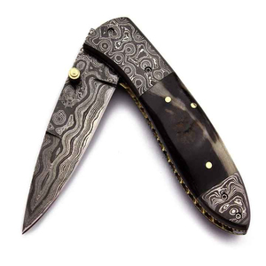 Cuchillo de Bolsillo de Acero de Damasco Hecho a Mano de Alta Calidad con Funda de Cuero, Regalo Perfecto con 3 Años de Garantía, Ideal para Camping, para Padre, Compatible con OEM y ODM - Product Image 4