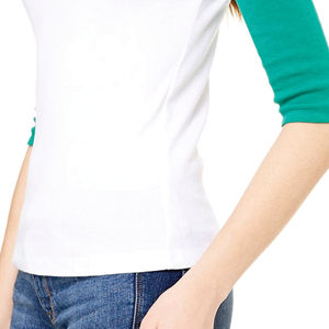 <b>Women's</b> <b>White</b> Green Raglan Sleeve Full Length O-Neck Casual Solid Logo Jersey 100% Organic Cotton Eco-Friendly Quick Dry <b>T</b>-<b>Shirt</b> - Product Image 5