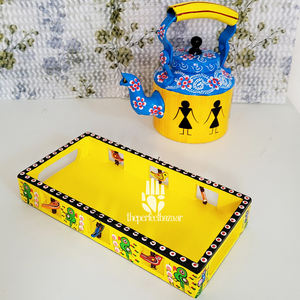 Plateau de service en rotin multicolore peint à la main, design moderne, compatible lave-vaisselle, sans danger pour les aliments, portable - Product Image 4