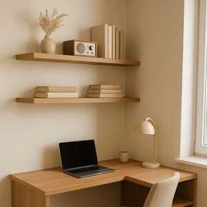 Modern White <b>Floating</b> Wall <b>Shelves</b> Single Tier Curved Gold Wood <b>Bracket</b> Adjustable Non-Folding Storage Display Ledge Rack - Product Image 1
