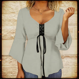 Oferta Especial: Blusa SWEET BABE con Cuello Redondo, Manga con Volantes de Encaje, Estilo Casual Elegante, Color Sólido, Ecológica, para Uso Diario - Product Image 3