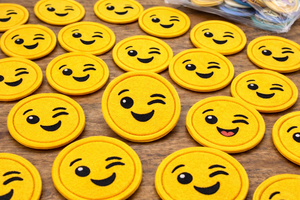 Parche Bordado Termoadhesivo de Cara Sonriente Haciendo Ojos a la Luz, Lindo Aplique para Chaquetas, Bolsos y Manualidades DIY - Product Image 2
