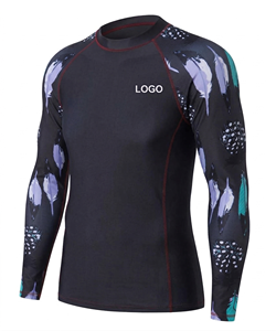 เสื้อรัดกล้ามเนื้อแบบกำหนดเอง 160gsm - เสื้อแขนยาวพิมพ์ลายขนนก - คุณภาพการตรวจจับเข็มขั้นสูง - ชุดว่ายน้ำผู้ชาย - Product Image 3