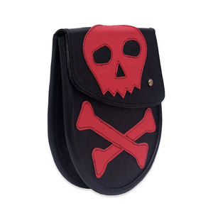 Sporran celtique traditionnel en cuir végétalien noir et rouge, motif Tête de mort et os croisés, accessoire pour tenue des Highlands - Product Image 4
