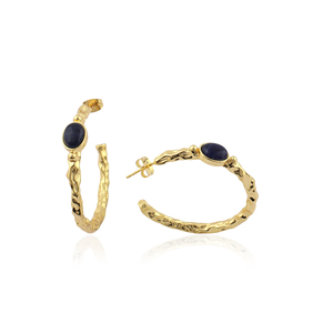 Designer Ethnic 18k Gold Plated Bezel Setting Oval Multiple Stone Hoop <b>Earrings</b> Hammered Texture Push <b>Back</b> Closure High Quality - Product Image 5