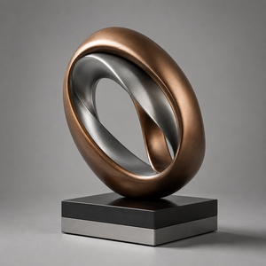 Escultura Abstracta de Anillo de Metal Plateado y Bronceado, Arte Moderno, Decoración de Lujo para Mesa, Estatua con Base de Pedestal Negra - Product Image 4