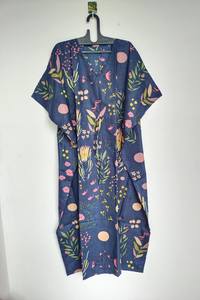 Vestido Kaftán de Algodón Hecho a Mano en India, Ligero, Amarillo, para Playa o Verano - Product Image 6