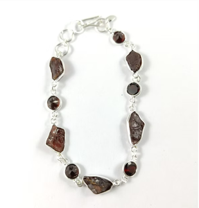 Unisex Trendy Multi-Raw Garnet <b>Bracelet</b> 925 Sterling Silver Mixed Shape Uncut <b>Red</b> Gemstone Chain & Link Jewelry - Product Image 3