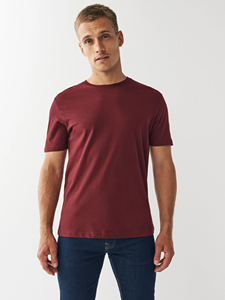 T-shirt en coton bordeaux uni pour homme, coupe classique, col rond, manches courtes, jersey décontracté - Product Image 5