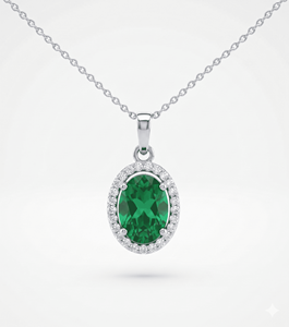 Collier pendentif ovale en émeraude avec diamants, à porter au quotidien, diamants naturels et de laboratoire - Product Image 1