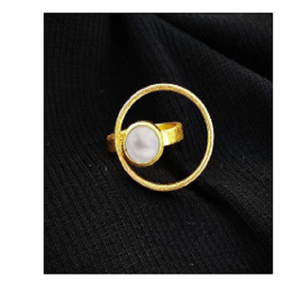 Artistic Vintage Inspired Gold Tone Pearl <b>Ring</b> Open <b>Circle</b> Statement Band Fashion Jewelry Gift for Women - Product Image 1