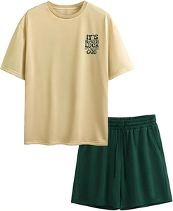Ensemble de t-shirt et short en coton lourd surdimensionné éco-responsable pour homme, 220 g, tenue assortie de style streetwear d'été - Product Image 1