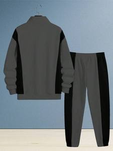 Conjunto deportivo informal de invierno para hombre, con sudadera de cierre de cremallera y pantalones jogger en color gris oscuro y negro con bloques de color, de forro polar. - Product Image 5