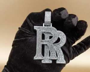 Pendentif personnalisé double R en argent sterling 925, style hip hop, avec moissanite VVS pour homme - Product Image 2