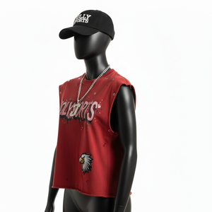 Débardeur sans manches en jersey de coton pour femme, style streetwear, ourlet brut, broderie graphique, logo personnalisé, chemises en coton sans manches pour femme - Product Image 4