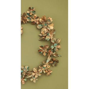 Rustic Copper Floral <b>Wreath</b> Wall Decor Featuring Antiqued Blossoms And Verdigris Teal Highlights For Vintage Home Accent Styling - Product Image 6