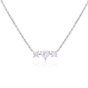 925 Sterling Silver Necklace Pendant with Heart and Princess Cut CVD Diamonds Lab Grown Diamond Pendant Necklace with Chain - Product Image 1