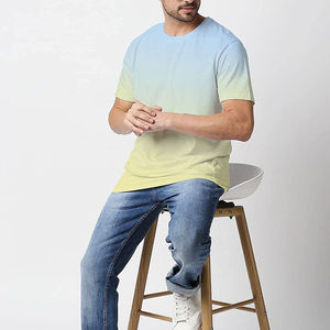 Men’s Ombre Gradient T-<b>Shirt</b> Short Sleeve Round Neck Regular Fit Casual Knit Tee Stylish Color Transition Lightweight Breathable - Product Image 5
