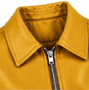 Chaqueta de Cuero Genuino Amarillo Mostaza para Mujer, Estilo Motociclista, Cuello Camisero, Cierre de Cremallera, Manga Larga, Chaqueta Corta - Product Image 6