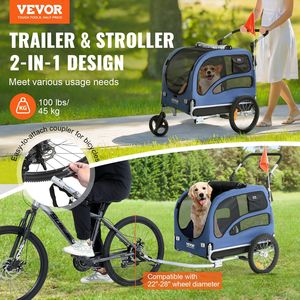 Bleu/Noir 2-en-1 Chien Vélo Remorque Facile Pliant Chariot Cadre Roues À Dégagement Rapide Prend En Charge 100 Lbs Universel Pet Carrier - Product Image 2