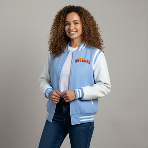 High Quality Women's <b>Quilted</b> Varsity Jacket 100% Wool Custom Embroidery Logo Customizable Design 2 Colors Sheep Skin Cotton - Product Image 1