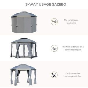 Gazebo a Cupola per Patio 144x144 Pollici con Doppio Tetto, Rete Esterna e Pareti Laterali con Tende Zip 144x144 Pollici - Product Image 4