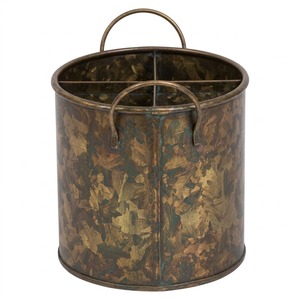 Wholesale Rustic Galvanized Utensil Holder Metal Utensil <b>Caddy</b> With Aged Brass Finish 4-Compartment Farmhouse Tabletop Flatware - Product Image 1