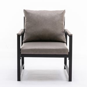 Poltrona Moderna in Ecopelle con Struttura in Metallo Verniciato a Polvere Nera, Divano Singolo per Soggiorno e Camera da Letto - Product Image 2